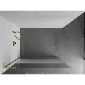 MEXEN/S - Kioto L Sprchová zástena WALK-IN 80 x 200, transparent/dekor, zlatá kartáčovaná 800-080-103-55-35