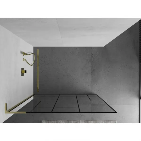 MEXEN/S - Kioto L Sprchová zástena WALK-IN 80 x 200, čierny vzor, zlato kartáčovaná 800-080-103-55-78