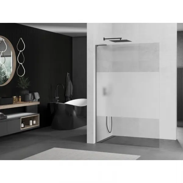 MEXEN/S - Kioto L Sprchová zástena WALK-IN 70 x 200, transparent/dekor, grafit metal 800-070-103-95-35
