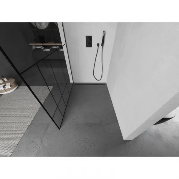 MEXEN/S - Kioto L Sprchová zástena WALK-IN 70 x 200, čierny vzor, grafit kartáčovaná 800-070-103-66-78