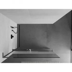MEXEN/S - Kioto+ L Sprchová zástena WALK-IN s poličkou a držiakom uterákov 70 x 200, transparent/dekor, grafit metal 800-070-123-95-35