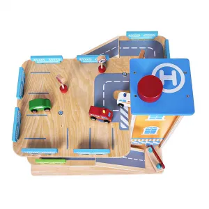 ECOTOYS Drevená dráha s garážou a autíčkami Eco Toys