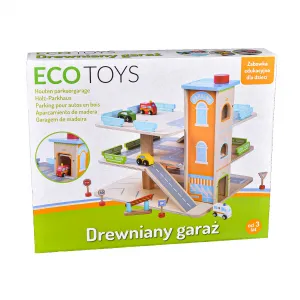 ECOTOYS Drevená dráha s garážou a autíčkami Eco Toys