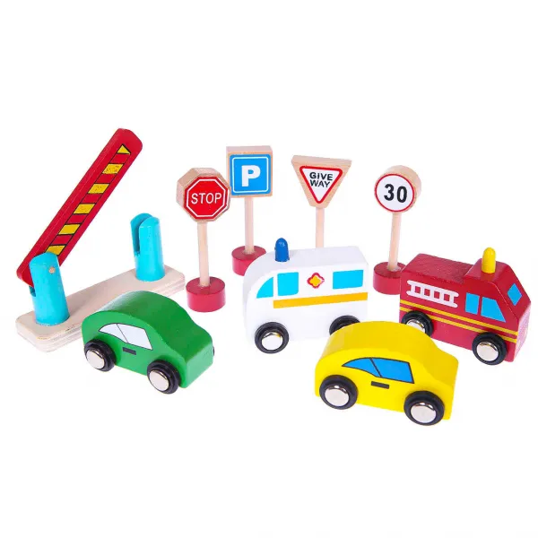 ECOTOYS Drevená dráha s garážou a autíčkami Eco Toys