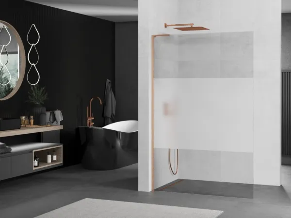 MEXEN/S - Kioto L Sprchová zástena WALK-IN 80 x 200, transparent/dekor, meď kartáčovaná 800-080-103-65-35