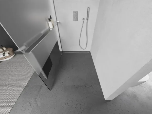 MEXEN/S - KIOTO Sprchová zástena WALK-IN s poličkou a držiakom uterákov 100 x 200, transparent/matné sklo 8 mm, chróm 800-100-121-01-35