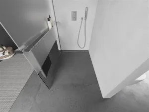 MEXEN/S - KIOTO Sprchová zástena WALK-IN s poličkou a držiakom uterákov 100 x 200, transparent/matné sklo 8 mm, chróm 800-100-121-01-35