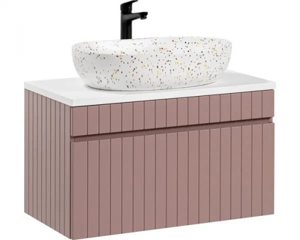 Comad Koupelnová sestava Iconic 80 cm s umyvadlem, skříňkami a zrcadlem růžová/bílá