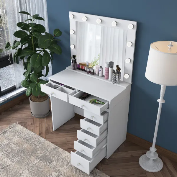 Kalune Design Toaletný stolík Melissa 03 s LED zrkadlom biely