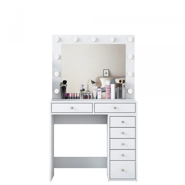 Kalune Design Toaletný stolík Melissa 03 s LED zrkadlom biely