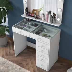 Kalune Design Toaletný stolík Melissa 03 s LED zrkadlom biely/čirý