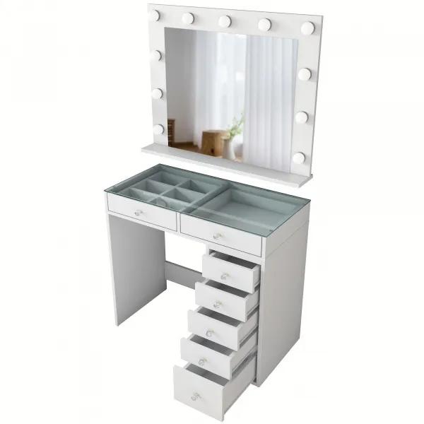 Kalune Design Toaletný stolík Melissa 03 s LED zrkadlom biely/čirý