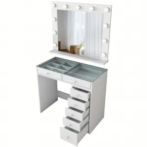 Kalune Design Toaletný stolík Melissa 03 s LED zrkadlom biely/čirý