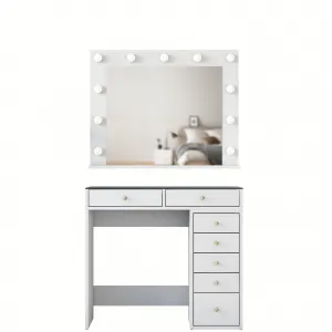 Kalune Design Toaletný stolík Melissa 03 s LED zrkadlom biely/čirý