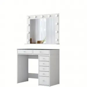 Kalune Design Toaletný stolík Melissa 03 s LED zrkadlom biely/čirý