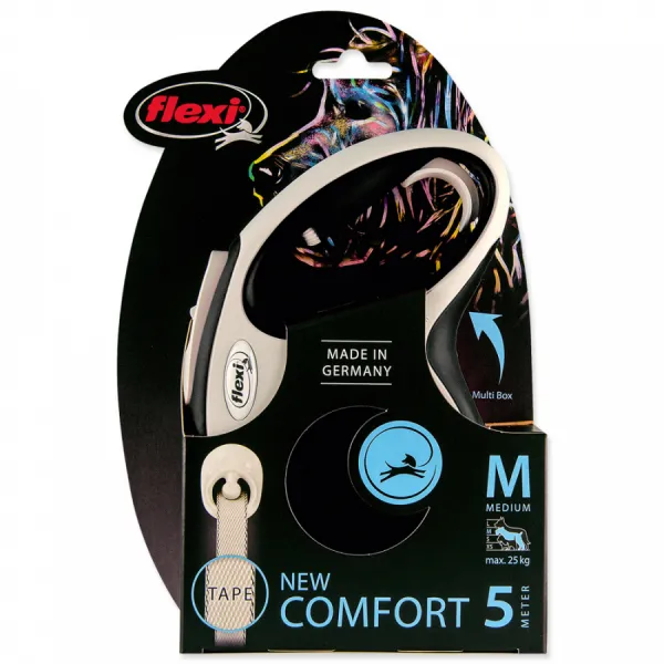 Flexi vôdzka New Comfort páska M 5 m čierné
