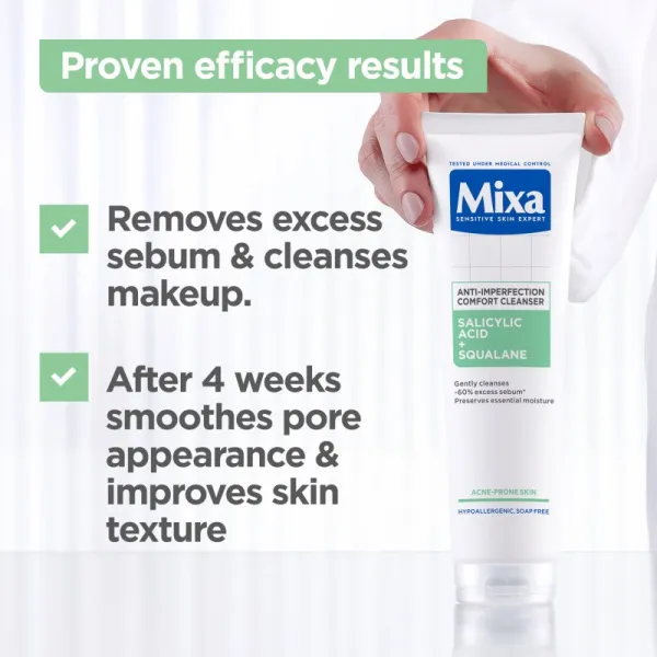 MIXA Anti-Imperfection Comfort Cleanser čistiaci pleťový gél proti nedokonalostiam aknóznej pleti 150 ml