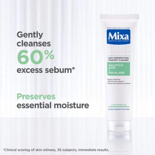 MIXA Anti-Imperfection Comfort Cleanser čistiaci pleťový gél proti nedokonalostiam aknóznej pleti 150 ml