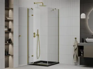 MEXEN/S - Roma sprchovací kút 80x80, transparent, zlatá + čierna vanička so sifónom 854-080-080-50-00-4070G