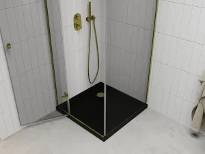 MEXEN/S - Roma sprchovací kút 80x80, transparent, zlatá + čierna vanička so sifónom 854-080-080-50-00-4070G