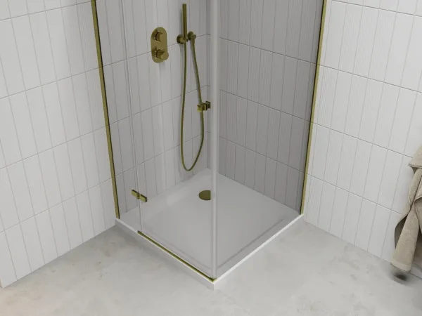 MEXEN/S - Roma sprchovací kút 80x80, kyvný, číre sklo, zlatý + vanička 854-080-080-50-00-4010