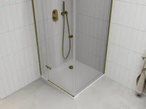 MEXEN/S - Roma sprchovací kút 80x80, kyvný, číre sklo, zlatý + vanička 854-080-080-50-00-4010