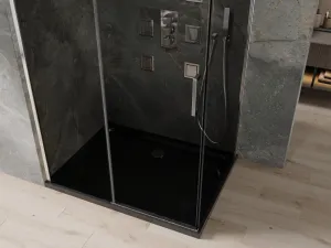 MEXEN/S - Omega sprchovací kút 100x80, grafit, chróm + čierna vanička so sifónom 825-100-080-01-40-4070