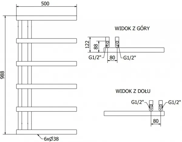 MEXEN - Jukon vykurovací rebrík/radiátor 988 x 500 mm, 461 W, čierna W116-0988-500-00-70