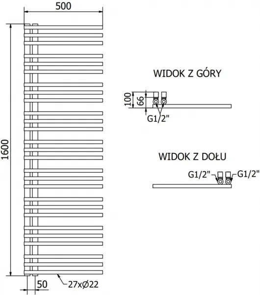 MEXEN - Neptún vykurovací rebrík/radiátor 1600 x 500 mm, 662 W, čierna W101-1600-500-00-70