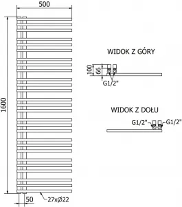 MEXEN - Neptún vykurovací rebrík/radiátor 1600 x 500 mm, 662 W, čierna W101-1600-500-00-70
