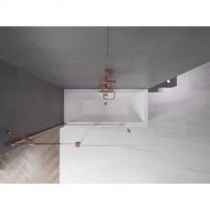 MEXEN/S - Velar Dvojkrídlová posuvná vaňová zástena 130 x 150, transparent, ružové zlato 896-130-000-01-60