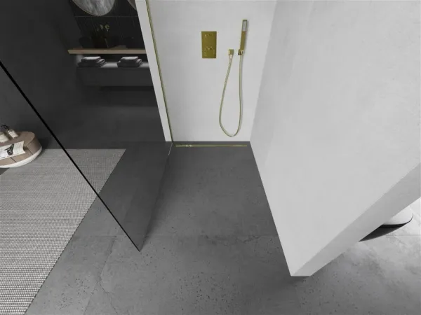 MEXEN/S - Kioto Sprchová zástena WALK-IN 65 x 200, transparent 8 mm, zlatá kartáčovaná 800-065-101-55-00