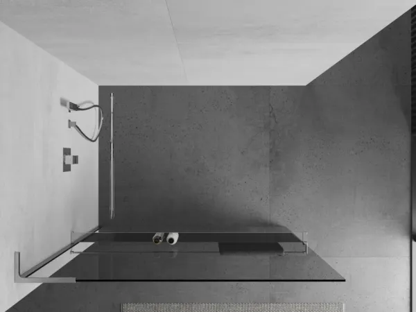 MEXEN/S - Kioto+ L Sprchová zástena WALK-IN s poličkou a držiakom uterákov 70 x 200, transparent, chróm 800-070-123-01-00