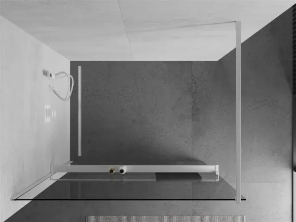 MEXEN/S - Kioto+ Sprchová zástena WALK-IN s poličkou a držiakom uterákov 125 x 200, transparent, biela 800-125-121-20-00