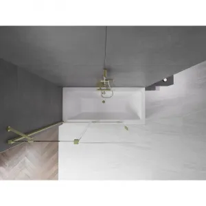 MEXEN/S - Velar Dvojkrídlová posuvná vaňová zástena 130 x 150, transparent, zlatá kartáčovaná 896-130-000-01-55