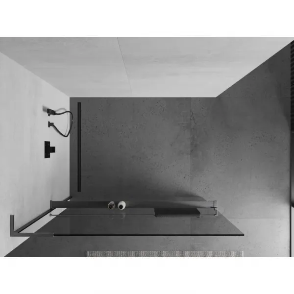 MEXEN/S - Kioto+ L Sprchová zástena WALK-IN s poličkou a držiakom uterákov 70 x 200, transparent, grafit kartáčovaná 800-070-123-66-00