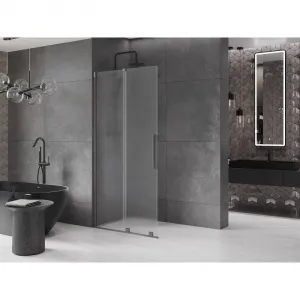 MEXEN/S - Velar Sprchová zástena posuvná Walk-in 100 x 200, dekor 8 mm, grafit kartáčovaná 871-100-000-33-66