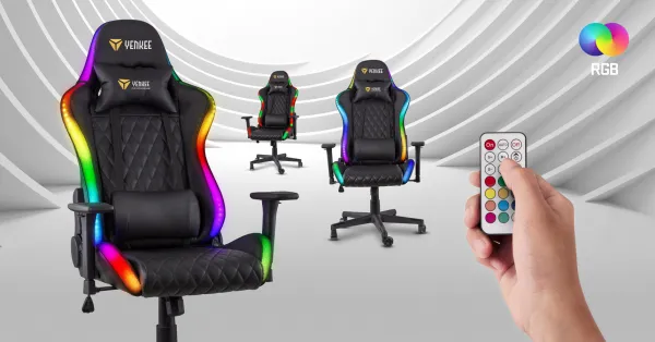 Herné kreslo YENKEE YGC 300RGB STARDUST, čierne, ľad podsvietením