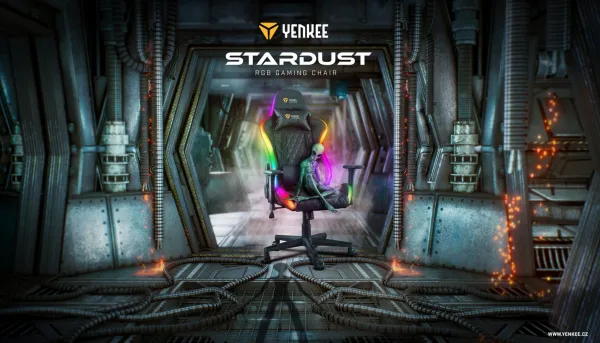 Herné kreslo YENKEE YGC 300RGB STARDUST, čierne, ľad podsvietením