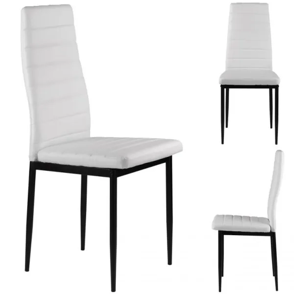 Sada 4 jedálenských stoličiek do obývačky s ekokožou, ergonomické operadlo, biela