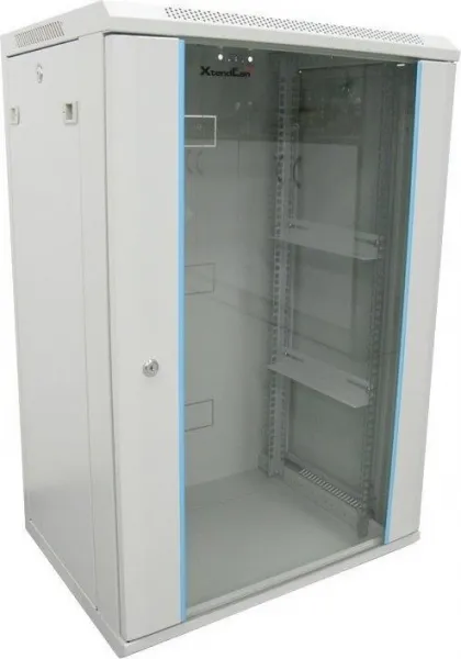 XtendLan 19" nástěnný rozvaděč 15U 600x450, nosnost 60 kg, skleněné dveře, svařovaný, šedý