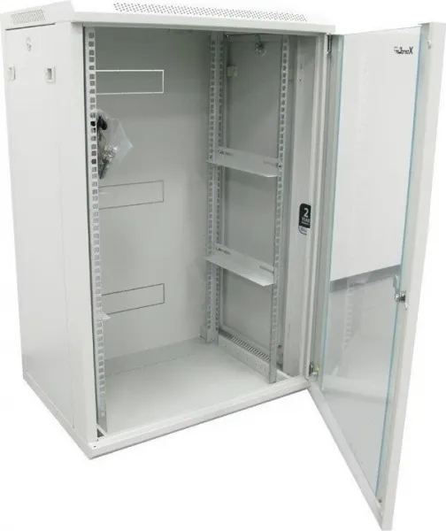 XtendLan 19" nástěnný rozvaděč 15U 600x450, nosnost 60 kg, skleněné dveře, svařovaný, šedý