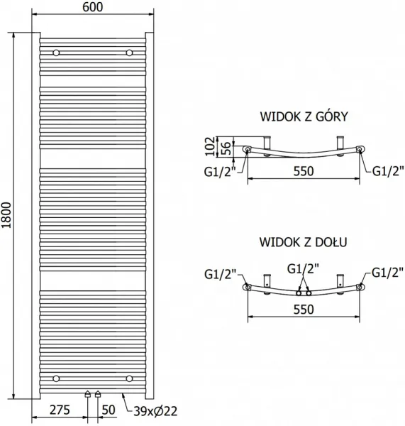 MEXEN - Ares vykurovací rebrík/radiátor 1800x600 mm, 958 W, čierna W102-1800-600-00-70