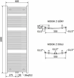 MEXEN - Ares vykurovací rebrík/radiátor 1800x600 mm, 958 W, čierna W102-1800-600-00-70
