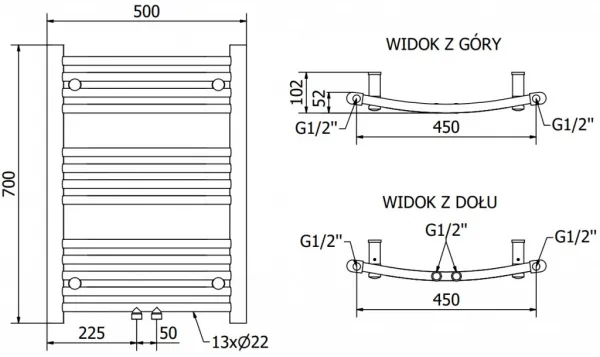 MEXEN - Ares vykurovací rebrík/radiátor 700 x 500 mm, 226W, zlatá W102-0700-500-00-50