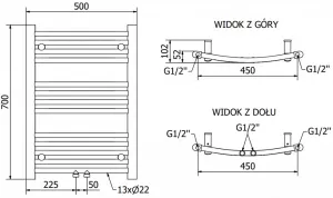 MEXEN - Ares vykurovací rebrík/radiátor 700 x 500 mm, 226W, zlatá W102-0700-500-00-50