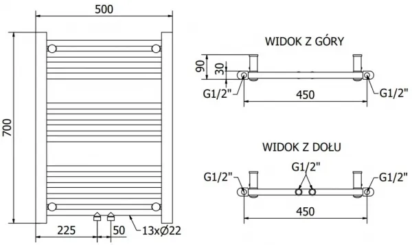 MEXEN - Mars vykurovací rebrík/radiátor 700 x 500 mm, 224 W, chróm W110-0700-500-00-01