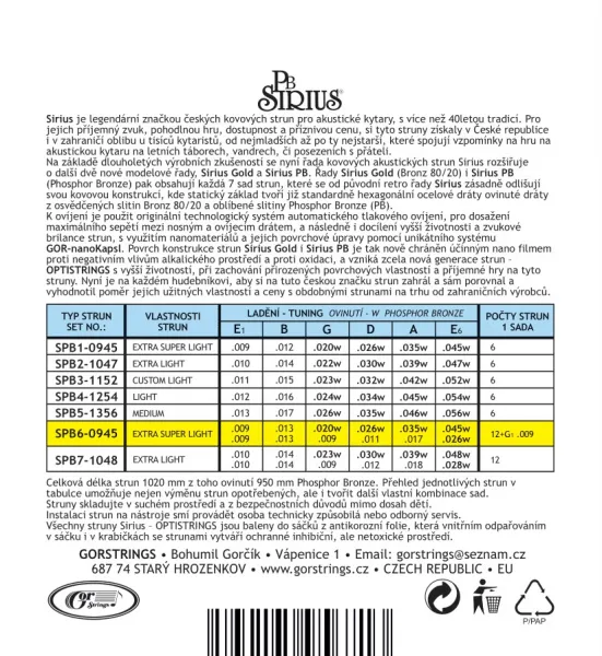 Gorstrings Sirius SPB6-0945 Struny pre akustickú gitaru
