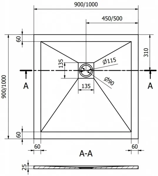 MEXEN - Stone+ Sprchová vanička štvorcová 100x100, čierna 44701010
