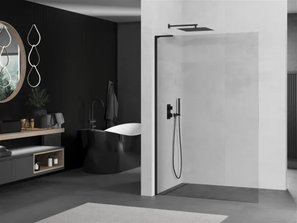 MEXEN/S - Kioto L Sprchová zástena WALK-IN 65 x 200, transparent, čierna 800-065-103-70-00